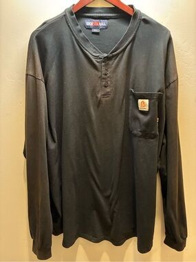 Bocomal Flame Reaistant Black Long-Sleeve Henley Pocket Shirt 3XL